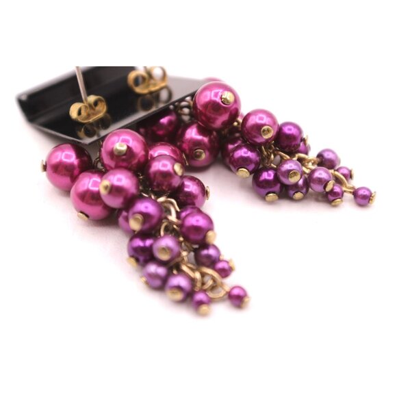 Purple Gradient Cluster Beaded Earrings Gold Tone Grapes Fruits Fashion Jewelry - Picture 5 of 7